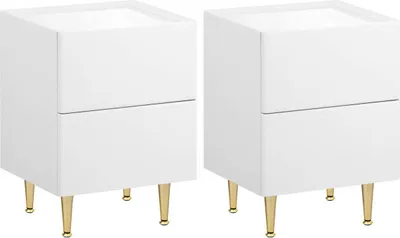 Produktbild von WOLTU 2 x Nachttisch mit 2 Schubladen, Holz PVC+Metall, 35x51x40 cm, weiß