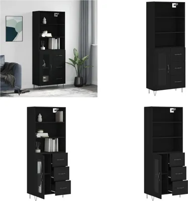 Produktbild von vidaXL Highboard Schwarz 69,5x34x180 cm Holzwerkstoff - Highboard - Highboards - Sideboard - Schrank