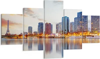 Produktbild von Bild auf Leinwand - Leinwandbild - Fluss Wolkenkratzer Ansicht Eiffle - 125x70cm - Wand Bild - Wanddeko - Leinwanddruck - Bilder - Kunstdruck - Leinwand bilder - Wandkunst - EA125x70-2831