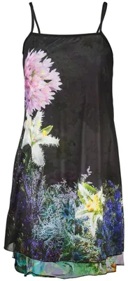 Produktbild von Schwarzes Damenkleid mit Muster und dünnen Trägern – Elegant & Stylisch