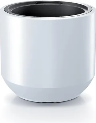 A white cylindrical planter with a gray inner rim, shown against a white background.