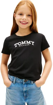 Productafbeelding van Tommy Hilfiger meisjes T-shirt met korte mouwen, bedrukt met metallic logo, zwart (zwart)