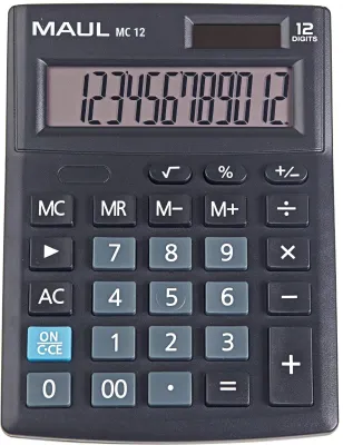 Image de Calculatrice de bureau MAUL MC 12 affichage LCD 1 ligne, 12 chiffres pile solaire 13.7 x 10.3 x 3.1 cm noir