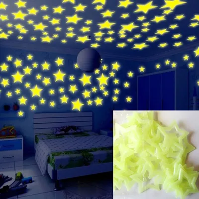 Produktbild von 100 Stück Leuchtaufkleber Kinderzimmer Leuchtsterne Sternenhimmel Wandaufkleber, Farbe:Gelb
