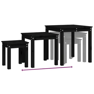 Produktbild von Satztische 3 Stk. Schwarz Massivholz Kiefer