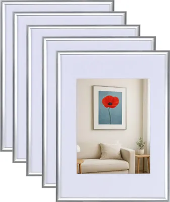 Produktbild von 3er 5er Set New Lifestyle Kunststoff Bilderrahmen mit Passepartout & Klarglas Collage Wanddeko Poste - Farbe: 5er Pack Silber | Format: 30x30