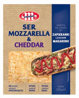 Zdjęcie produktu dla Mlekovita Ser mozzarella & cheddar wiórki 200g