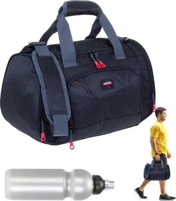 Produktbild von Sporttasche klein Jungen Elephant Trainer 42 cm 18 Liter Freizeittasche Schule Fitness Sport Schwimmen Turnen Tasche Gymbag 1242 Schwarz + Flasche
