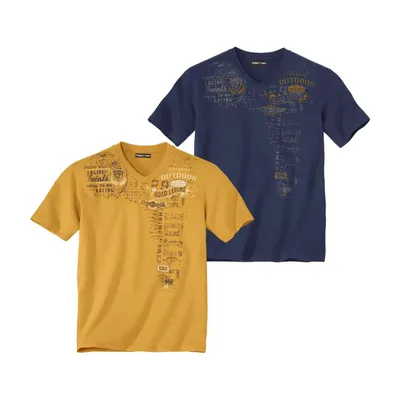 Image de Atlas For Men - T-shirt à col en V pour homme (lot de 2) AF426 (M) (bleu marine/ocre)