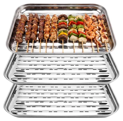 Imagen del producto de Solidchoice - Juego de 3 recipientes de acero inoxidable para asar verduras y carne