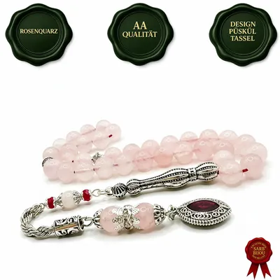 Produktbild von Tesbih Tespih ROSENQUARZ Echter Stein Rosary Prayerbeads Küre Subha Tasbih Misbaha Gebeteskette