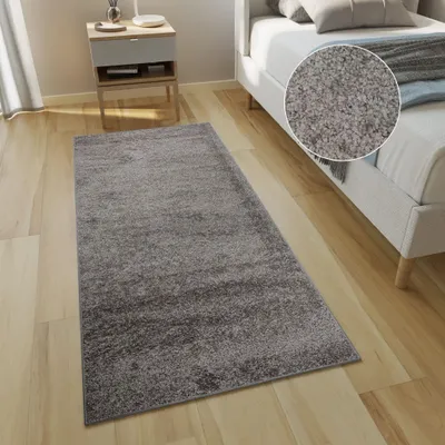 Produktbild von Teppichläufer Shaggy Hochflor Langflor Grau Einfarbig Modern Wohnzimmer Schlafzimmer 60 x 200 cm