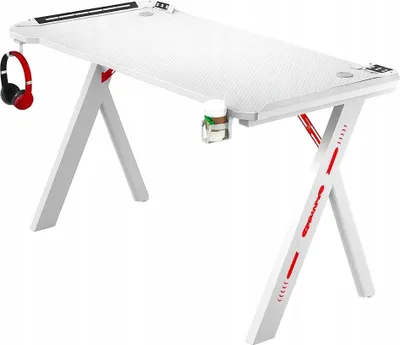 Zdjęcie produktu dla Ekspand | Biurko gamingowe - białe - 120x60 cm - oświetlenie RGB - uchwyt na kubek