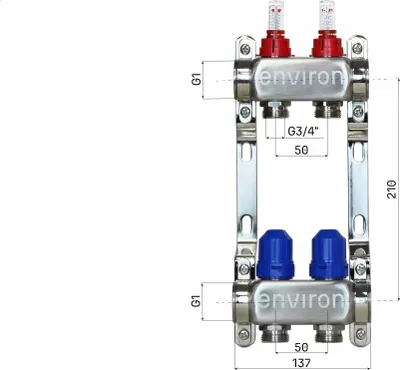 Produktbild von Edelstahl Heizkreisverteiler – 2 bis 12 Heizkreise - 2-fach