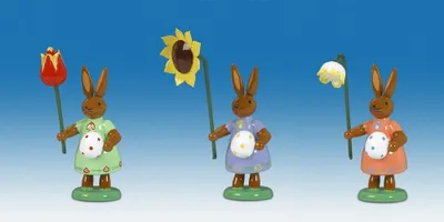 Produktbild von Osterdekoration Osterhasen mit Blume und Ei 3-tlg Höhe 7,5cm NEU