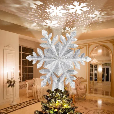 Productafbeelding van Kerstboomtop met sneeuwvlokprojector kerstboomtopper - Projectorlicht Kerstversiering voor Kerstboom Interieur