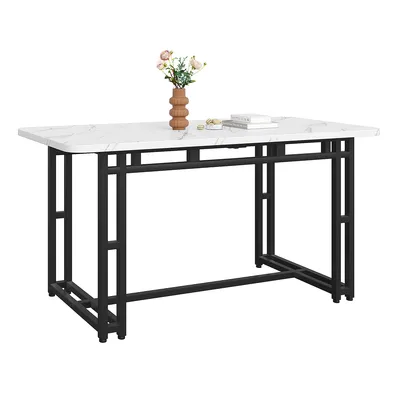 Produktbild von Esstisch aus Metallbeinen Rechteckiger Esszimmertisch Leichter Luxus Kaffee-Freizeittisch Küchentisch für Esszimmer Wohnzimmer 120x70cm Weiß