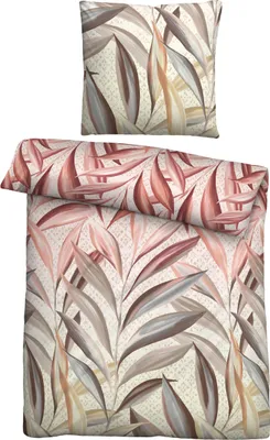 Produktbild von biberna Feinbiber Bettwäsche 0005189 PALMBLÄTTER color: kitt, size: 1x 135x200 cm + 1x 80x80 cm