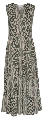 Produktbild von LASCANA Maxikleid mit Animalprint und kurzer Knopfleiste grün-taupe-bedruckt Größe 36