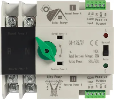 Obrázek produktu pro Automatický dvojitý přepínač napájení Přepínač úrovně izolace PC pro městskou síť, solární energii, střídač 2P 100A AC 230V