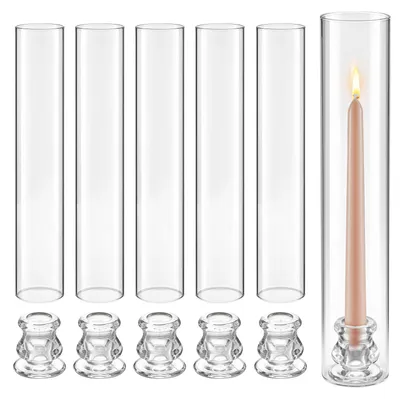 Immagine prodotto di SucceBuy, set da 24 cilindri in vetro per candele, portacandele a lanterna 65x350 mm, bicchieri per candele in vetro borosilicato, contenitori per candele senza fondo, paravento per matrimoni, feste di Natale e decorazioni per feste