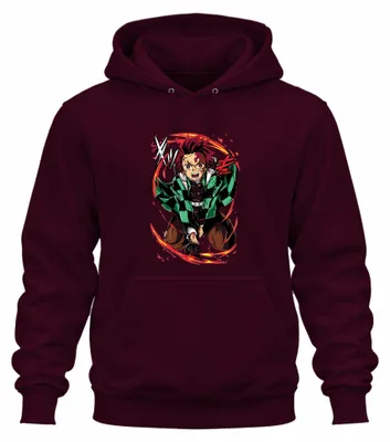 Produktbild von Tanjiro Kamado Dämonenjäger Schwert Flammen Anime Hoodie Kapuzenpullover, Burgundy, S