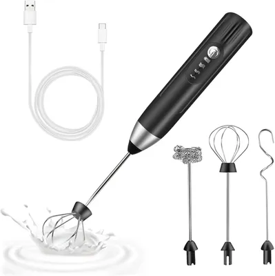 Milchaufschäumer, USB-wiederaufladbar, 3 Geschwindigkeiten, Edelstahl