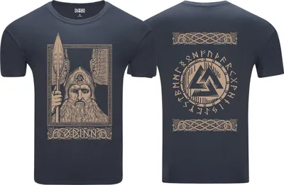 Produktbild von Diarbo Herren T-Shirt mit Wikinger Druck Odin Speer Dunkelgrau Gr.XL