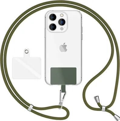 Produktbild von HoldMe Air Edition - Universal Lanyard mit 2 Pads & Karabinerhaken (silber) - 160cm Handyband zum Umhängen -  Oliv Grün