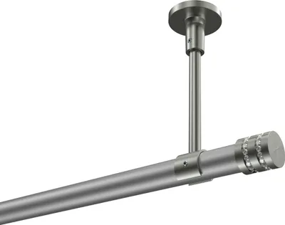 Produktbild von Interdeco Gardinenstange / Vorhangstange Silbergrau / Edelstahl-Optik, Typ Sonette Estana (Glitzerkappe) ohne Ringe, Deckenmontage, 20 mm Ø 1-läufig, 140 cm