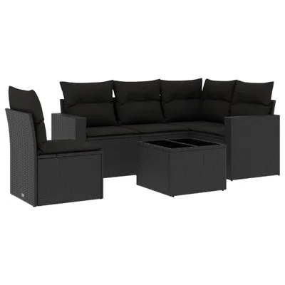 Produktbild von vidaXL 6-tlg. Garten-Sofagarnitur mit Kissen Schwarz Poly Rattan