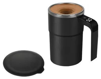 Produktbild von Magnetischer Kaffeebecher mit Selbstumrührfunktion und Temperaturanzeige, aus Edelstahl 304, auslaufsicher