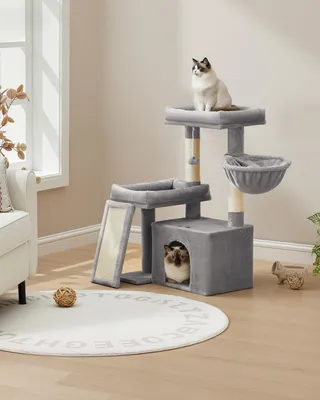 Produktbild von Feandrea Kratzbaum, Katzenbaum mit Kratzsäulen, Rampe, Katzenkratzbaum, 2 große Plattformen, Höhle und Korb, 85,8 cm hoch, taubengrau