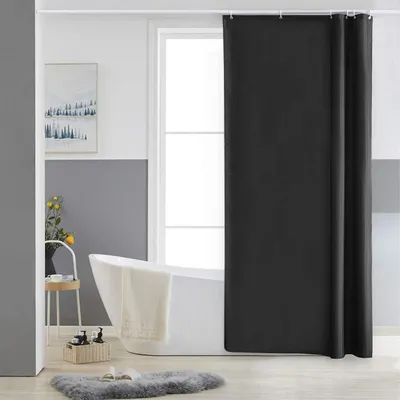 Productafbeelding van Douchegordijn, textiel, zwart, 90x180 cm, waterafstotend, schimmelwerend, wasbaar, met 6 ringen