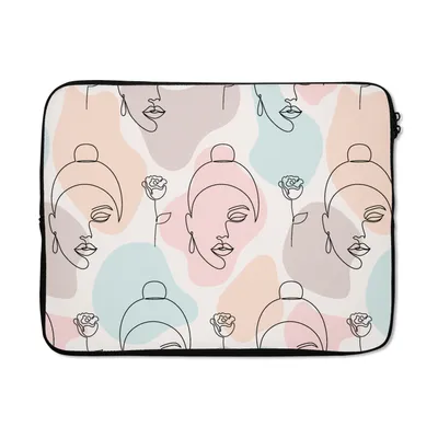 Produktbild von MuchoWow® Laptop Hülle 17 Zoll Laptoptasche Frau - Blumen - Strichzeichnung - Pastell - Muster - Zipper - Schutzabdeckung