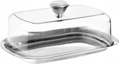 Produktbild von KADAX Butterdose "Cervo", Butterglocke mit Klarsichtdeckel aus Kunstoff und Untersetzer aus Edelstahl, 15 cm