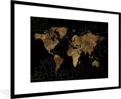 Produktbild von MuchoWow® MuchoWow® Gerahmtes Poster Weltkarte - Marmor - Gold 90x60 cm - Poster mit zchwarzem Bilderrahmen - Wanddekoration - Fotos
