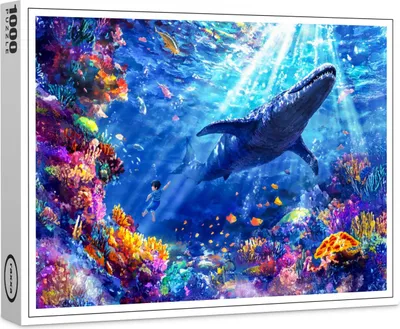 Produktbild von raxxa Premium-Puzzle "Anime boy swimming with Liopleurodon reef", 1000 Teile