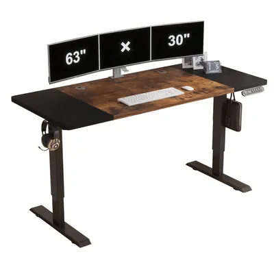 Produktbild von Hilodesk 160cm Elektryczne Biurko stojące z regulowaną wysokością, biurko stojące do domowego biura, biurka komputerowego, vintage brązowo+czarny