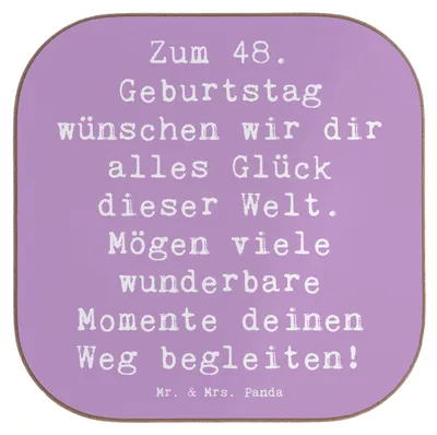 Produktbild von Mr. & Mrs. Panda Untersetzer für Gläser Spruch 48. Geburtstag Glück - Lavendeltraum - Geschenk, Tassenuntersetzer, 48 Jahre Jubiläum, alles dieser Welt, Tasse, und Freude