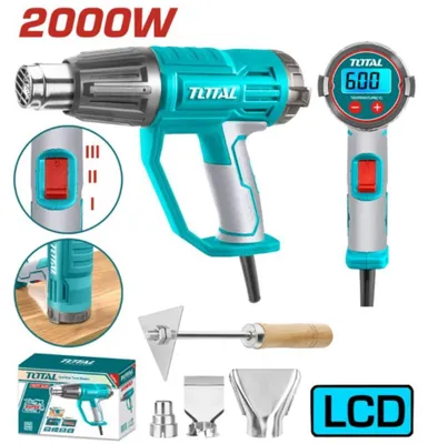 Obrázek produktu pro TOTAL horkovzdušná pistole 2000W, 50°C - 600°C, LCD displej, příslušenství, TB20056