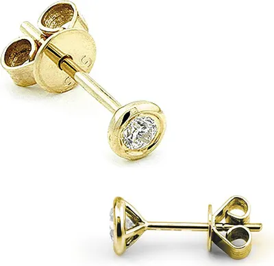 Produktbild von Brillanten Solitaire Ohrstecker 585 Gelbgold Zargenfassung Ohrringe Diamant 0,10 ct.