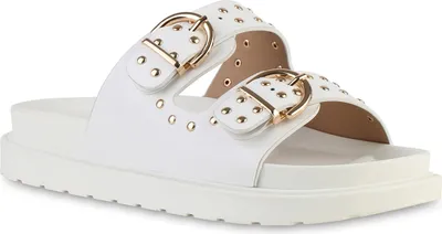 Produktbild von VAN HILL Damen Pantoletten Sandaletten Nieten Schnallen Profil-Sohle Schuhe 841736, Farbe: Weiß, Größe: 36