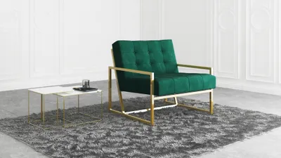 Produktbild von S-STYLE MÖBEL - Karin Loungesessel mit Goldenen Metall Füßen aus Flasche grün Samtstoff, B/T/H: 84 cm/89 cm/81 cm