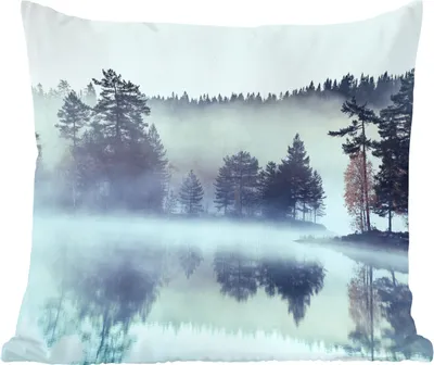 Produktbild von MuchoWow® Zierkissen Sofakissen Wohnzimmer Dekokissen 45x45 cm Wald - Nebel - Winter - Schlafpolster - Polster für das Sofa