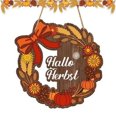 Herbstkranz aus Holz, 30x30 cm, mit Kürbissen und Tannenzapfen