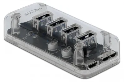 Produktbild von Delock Externer USB 3.0 Hub mit 4 Ports transparent