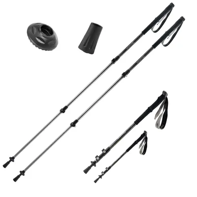 Obrázok produktu pre Qunature turistické palice 2 kusy, nastaviteľné teleskopické hliníkové palice 62-135cm 2 nástavce - čierne