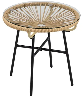 Image de Table d'appoint ronde en rotin pour l'extérieur. Couleur : noir et beige. Dimensions : 50 x 50 x 50 cm