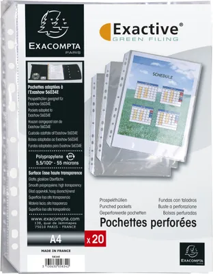 Image de Exacompta 5x Sachet de 20 pochettes perforées pour classeur PP lisse 5834E